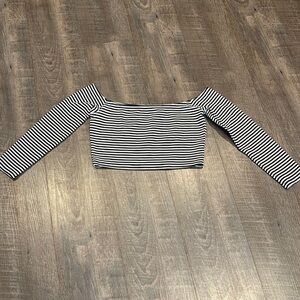 Foreign exchange off the shoulder three-quarter sleeve body con crop top